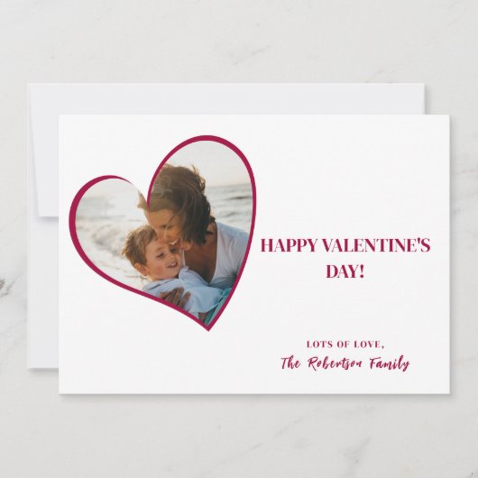 タイポグラフィモダン赤いハートフォトバレンタインデー シーズンカード (正面)