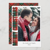 タイポグラフィモダン赤と緑の格子模様のクリスマス シーズンカード (正面/裏面)