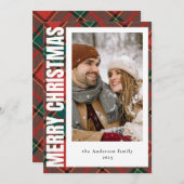 タイポグラフィモダン赤と緑の格子模様のクリスマス シーズンカード (正面/裏面)