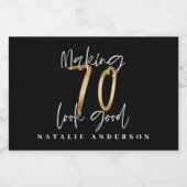 タイポグラフィモダン金ゴールドエレガントシック70th birthday スパークリングワインラベル (シングルラベル)