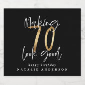 タイポグラフィモダン金ゴールドエレガントシック70th birthday スパークリングワインラベル (シングルラベル)