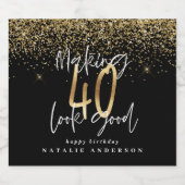 タイポグラフィモダン金ゴールドグリッターシック40th誕生日 スパークリングワインラベル (シングルラベル)