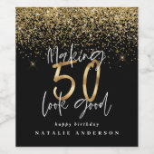 タイポグラフィモダン金ゴールドグリッターシック50th誕生日 ワインラベル (シングルラベル)