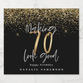 タイポグラフィモダン金ゴールドグリッターシック70th誕生日 スパークリングワインラベル (シングルラベル)