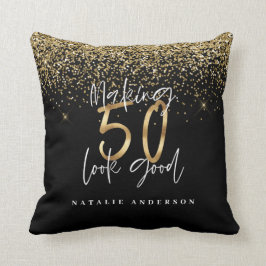タイポグラフィモダン金ゴールドグリッター50歳の誕生日 クッション