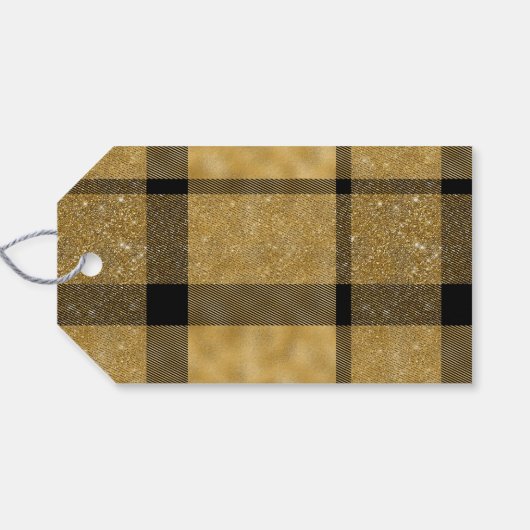 タイポグラフィモダン金ゴールドバッファロープレイドクリスマス ギフトタグ (裏面横)