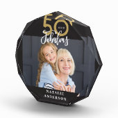 タイポグラフィモダン金ゴールドブラック50歳誕生日写真b フォトブロック (右)