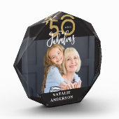 タイポグラフィモダン金ゴールドブラック50歳誕生日写真b フォトブロック (左)