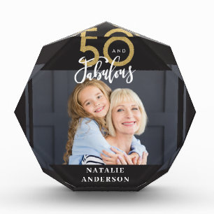 タイポグラフィモダン金ゴールドブラック50歳誕生日写真b フォトブロック