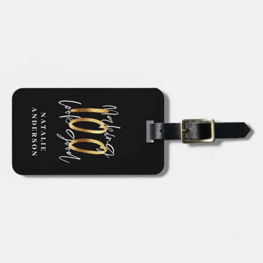 タイポグラフィモダン金ゴールド100歳の誕生日 ラゲッジタグ (正面横)