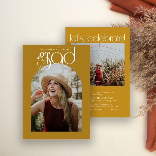 タイポグラフィモダン金ゴールド2写真卒業 招待状