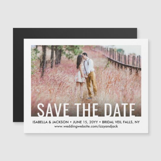 タイポグラフィモダン1枚フォトウェディング日付を保存 マグネット招待状 (正面/裏面)