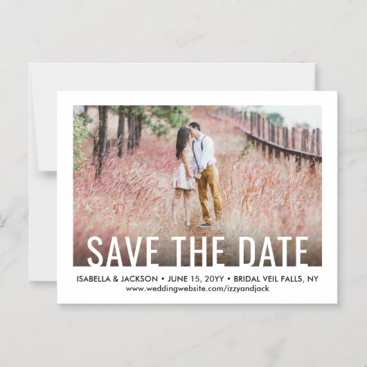 タイポグラフィモダン1枚フォトウェディング日付を保存 マグネット招待状 (正面)