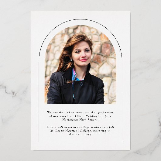 タイポグラフィモダン2フォトアーチのグラード発表 箔招待状 (裏面)