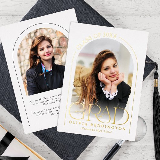 タイポグラフィモダン2フォトアーチのグラード発表 箔招待状