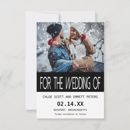 タイポグラフィモダン2枚の写真カードを保存 セーブザデート (裏面)