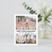 タイポグラフィモダン4写真結婚式の日付を保存 案内ポストカード (スタンド正面)