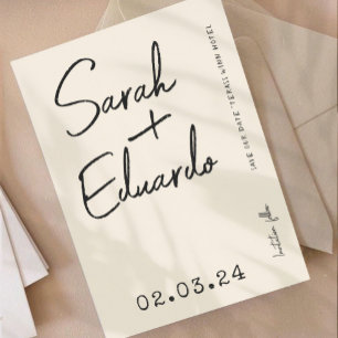 タイポグラフィモダンB&W手書き写真Qrコード セーブザデート