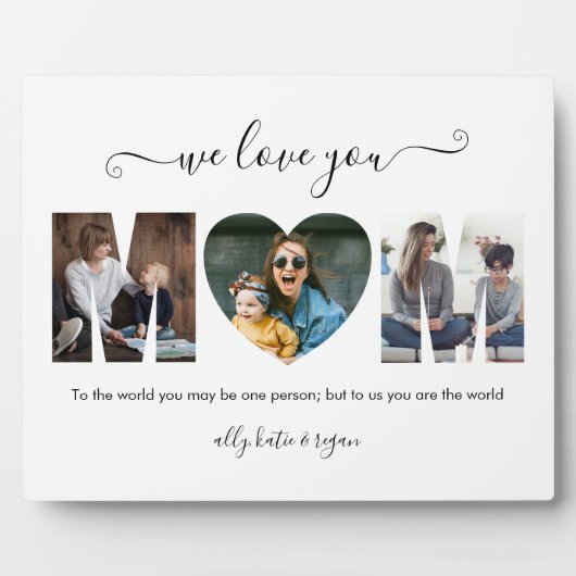 タイポグラフィモダンMOM 3お母さんのための写真コラージギフト フォトプラーク (正面)