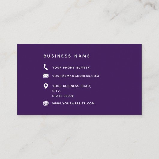 タイポグラフィモノグラムスクリプト名パープルホワイト金ゴールド 名刺 (裏面)