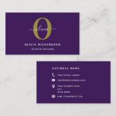 タイポグラフィモノグラムスクリプト名パープルホワイト金ゴールド 名刺 (正面/裏面)