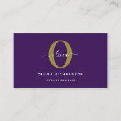 タイポグラフィモノグラムスクリプト名パープルホワイト金ゴールド 名刺 (正面)