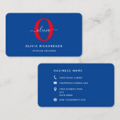 タイポグラフィモノグラムスクリプト名ブルーホワイトレッド 名刺 (正面/裏面)