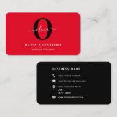 タイポグラフィモノグラムスクリプト名レッド白黒 名刺 (正面/裏面)