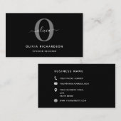 タイポグラフィモノグラムスクリプト名白黒グレー 名刺 (正面/裏面)