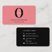 タイポグラフィモノグラムスクリプト名白黒ピンク 名刺 (正面/裏面)