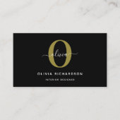 タイポグラフィモノグラムスクリプト名白黒金ゴールド 名刺 (正面)