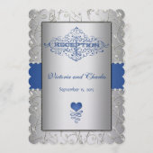 タイポグラフィモノグラム王室のブルーシルバー結婚ズ メニュー (正面)