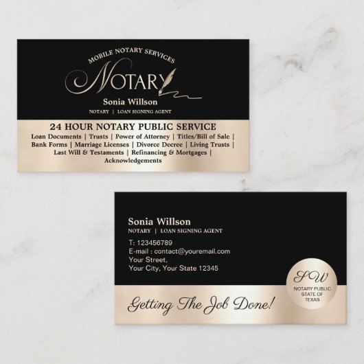 タイポグラフィモバイル公証人・ローン契約代理店法 名刺 (正面/裏面)