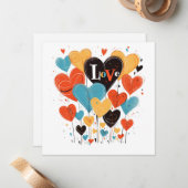 タイポグラフィラブハート花バレンタインデーカード ノートカード (正面/裏面インサイチュ)