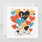 タイポグラフィラブハート花バレンタインデーカード ノートカード (正面)