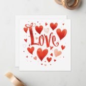 タイポグラフィラブ赤いハートバレンタインデーカード ノートカード (正面/裏面インサイチュ)