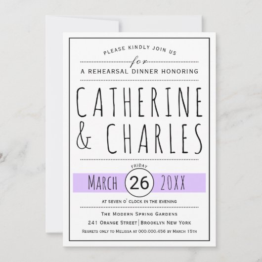 タイポグラフィラベ結婚ンダーのリハーサル 招待状 (正面)