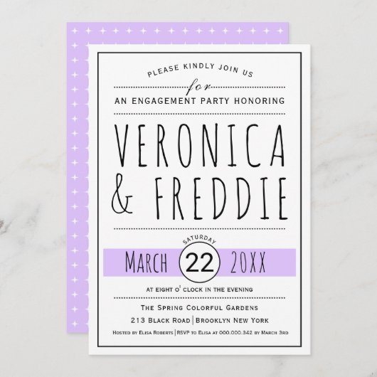 タイポグラフィラベ結婚ンダー婚約パーティ 招待状 (正面/裏面)