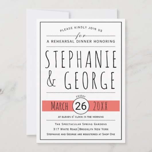 タイポグラフィリビング結婚サンゴのリハーサル 招待状 (正面)