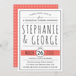 タイポグラフィリビング結婚サンゴのリハーサル 招待状