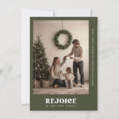 タイポグラフィレジョイスグリーン宗教的クリスマスフォト シーズンカード (正面)