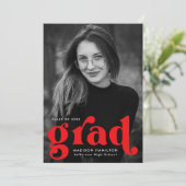 タイポグラフィレッはっきりしたド写真卒業パーティー 招待状 (スタンド正面)