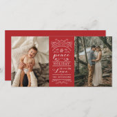 タイポグラフィレッドジョイと平和このホリデーフォト シーズンカード (正面/裏面)