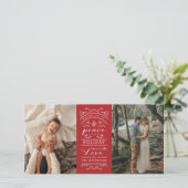 タイポグラフィレッドジョイと平和このホリデーフォト シーズンカード (スタンド正面)