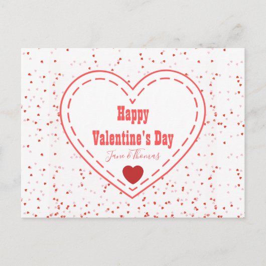 タイポグラフィロマンチック赤いハートハッピーバレンタインデー シーズンポストカード (正面)
