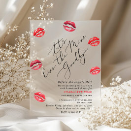 タイポグラフィーで「Kiss the Miss Goodbye」なバチェラー・パーティー アクリル招待状
