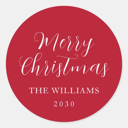 タイポグラフィーレッド メリークリスマス ラウンドシール (正面)