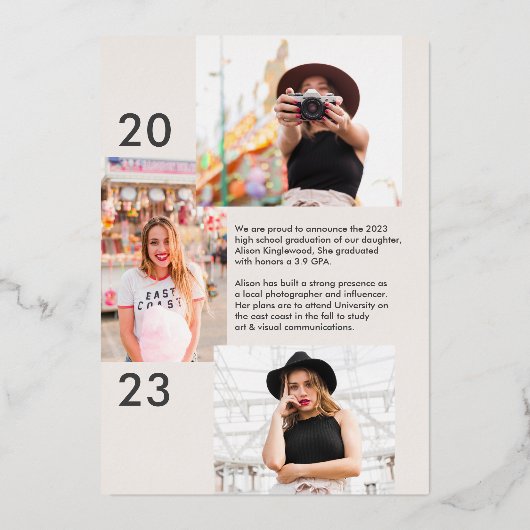 タイポグラフィー写真箔 卒業発表カード 箔招待状 (裏面)