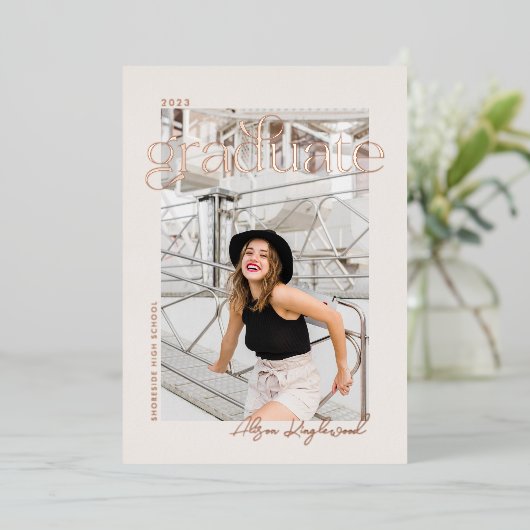 タイポグラフィー写真箔 卒業発表カード 箔招待状 (立ち正面)