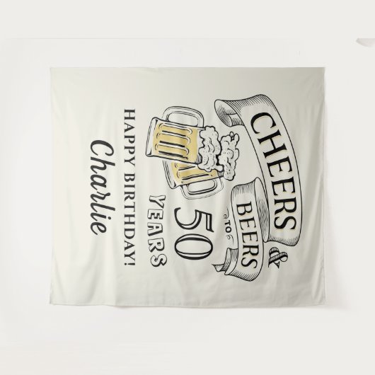 タイポグラフィー チェアーズ アンド ビアーズ 誕生日 タペストリー (正面(横))